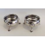 A heavy pair of Georgian silver salts with BGLs. L