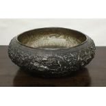 A good quality large Indian silver bowl decorated