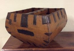 A metal bound Continental wooden trug together wit