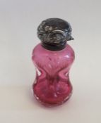 An unusual cranberry glass and silver mounted scen