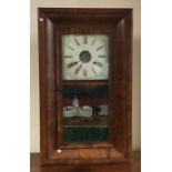 A mahogany cased wall clock with painted dial. Est