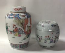A pair of 20th Century Chinese pots and covers dec