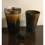 A silver and horn mounted tapering beaker etc. Est