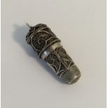 A rare Continental Antique silver thimble and tape