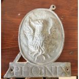 An unusual lead insurance plaque inscribed, 'Phoen