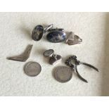 A bag containing silver cufflinks, fobs etc. Appro