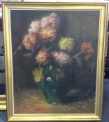 A large framed oil on canvas depicting still life