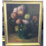 A large framed oil on canvas depicting still life