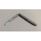 A large silver and MOP fruit knife with reeded dec