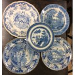An attractive blue and white crested plate etc. Es