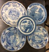 An attractive blue and white crested plate etc. Es