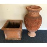 A Continental terracotta planter together with one