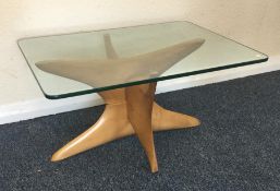 A stylish Danish plate glass top occasional table.