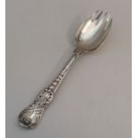 A rare silver Coburg pattern serving fork. London