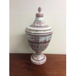 A large pink and white tapering urn and cover of M