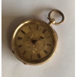 A lady's 14 carat cased fob watch with loop top. A