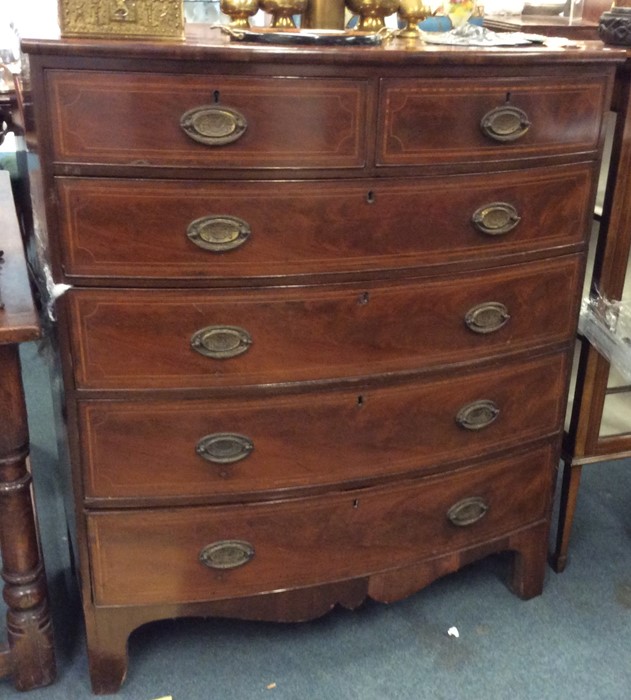 A good mahogany five drawer bow front chest with b