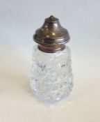 An Edwardian silver and glass mounted caster. Est.