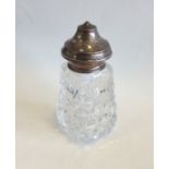 An Edwardian silver and glass mounted caster. Est.