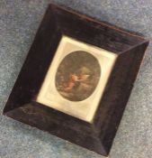 A framed mezzotint depicting a romantic couple. Es