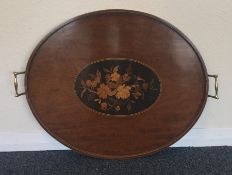 An attractive Victorian inlaid tray with brass han