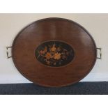 An attractive Victorian inlaid tray with brass han