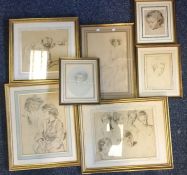 A selection of seven various framed and glazed pen