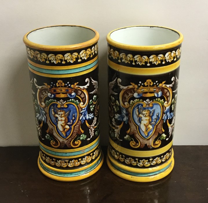 A pair of attractive black and yellow ground vases - Image 2 of 2