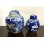 Two Chinese blue and white jars and covers of typi