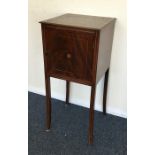 A Georgian mahogany pot cupboard with string inlay