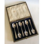 A cased set of six silver coffee spoons. London. A