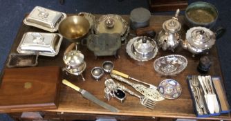 A large collection of silver plated items. Est. £2