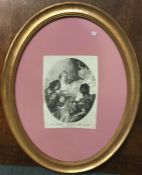 An oval gilt framed monochrome print of Giovanni D