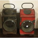 Two small old painted railway lamps. Est. £25 - £3