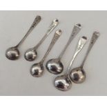 Six various OE pattern silver salt spoons. Various