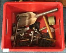 A box containing old steel and other spanners.