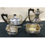 A heavy silver four piece tea service with gadroon