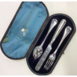 A cased three piece silver christening set. Sheffi