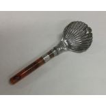 A rare agate mounted and silver caddy spoon. Appro