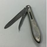 A silver and MOP double bladed fruit knife. Sheffi