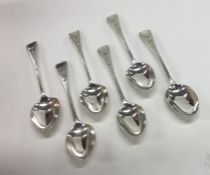 A set of six bright cut silver teaspoons. London.