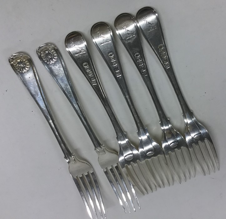 A rare set of six Georgian silver OE and shell pat - Image 2 of 2