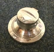 A circular silver capstan shaped inkstand with hin