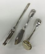 A rare set of three fiddle, thread and shell silve