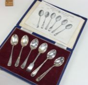 A cased set of six silver teaspoons of varying des