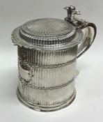 A rare 17th Century flat lidded tankard of fluted