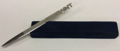 A heavy silver letter opener in fitted box. London