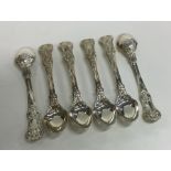 A heavy set of six Queens' pattern silver egg spoo