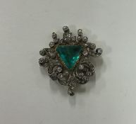 A rare triangular emerald and diamond Antique pend