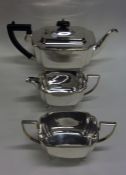 A silver plated Art Deco style three piece tea ser